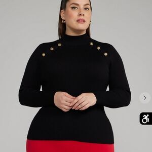 Fashion To Figure Mockneck Button Detail Sweater Black 1 NWT IN PACKAGE